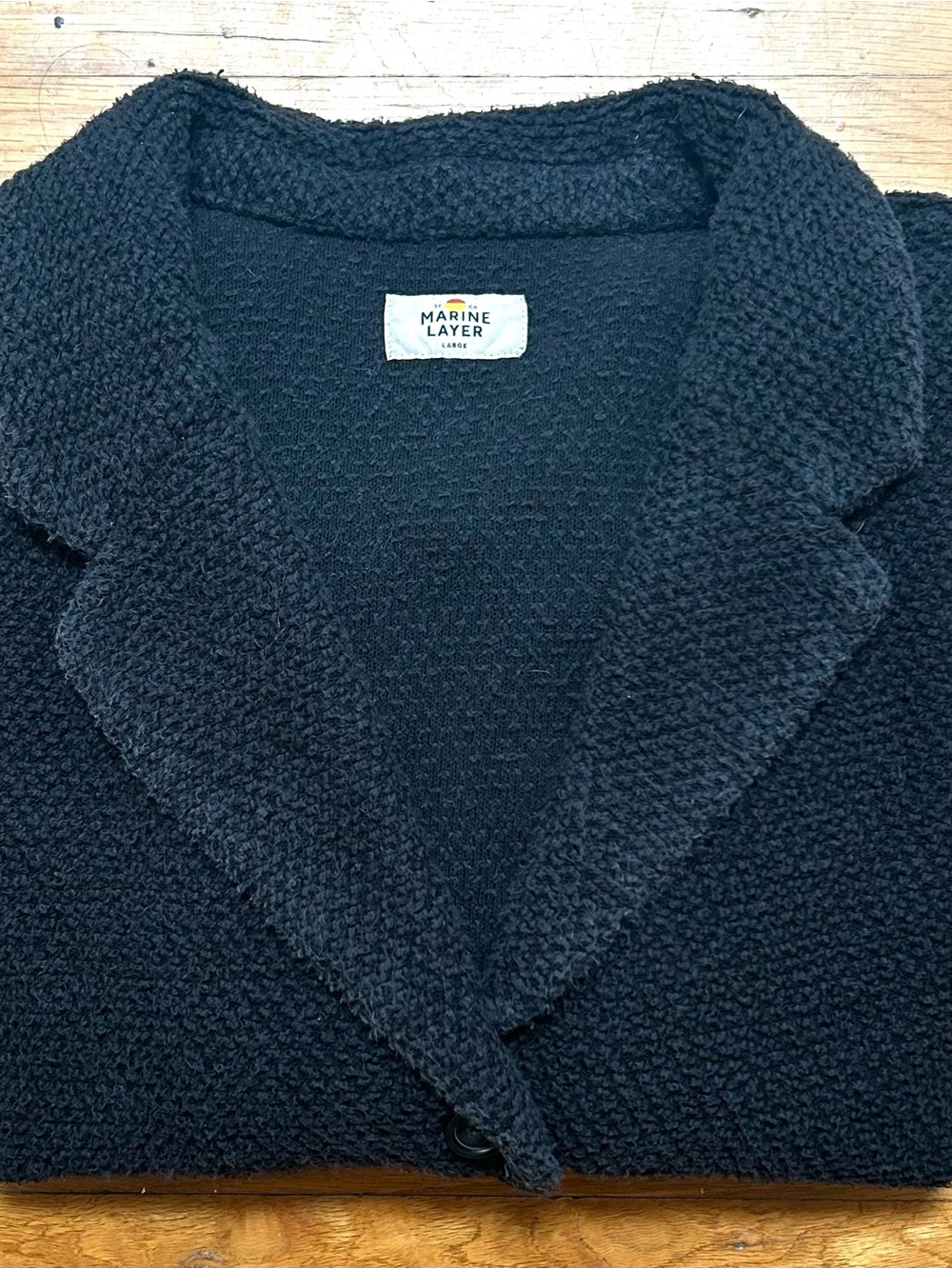 Marine Layer Blue-Black Notch Collar Knit Cardigan